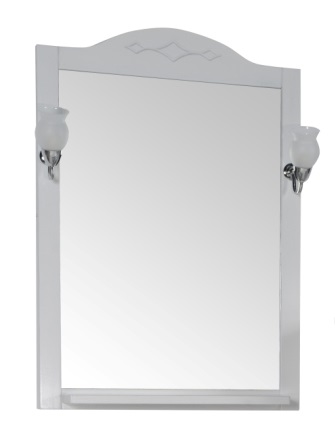 Зеркало Флоренция Квадро 60 с полкой и светильниками (Белый Патина серебро)