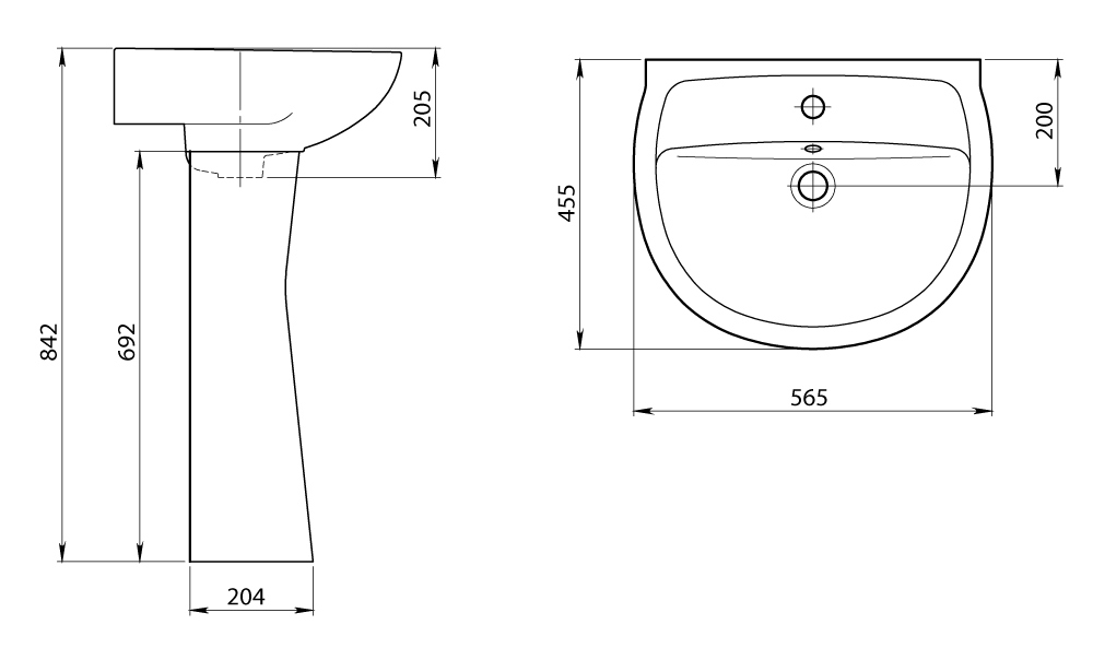 Раковина с пьедесталом размеры