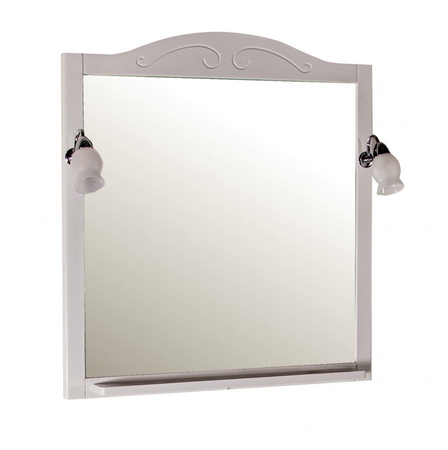 Зеркало Флоренция 85 с полкой+светильники( Белый Патина серебро)