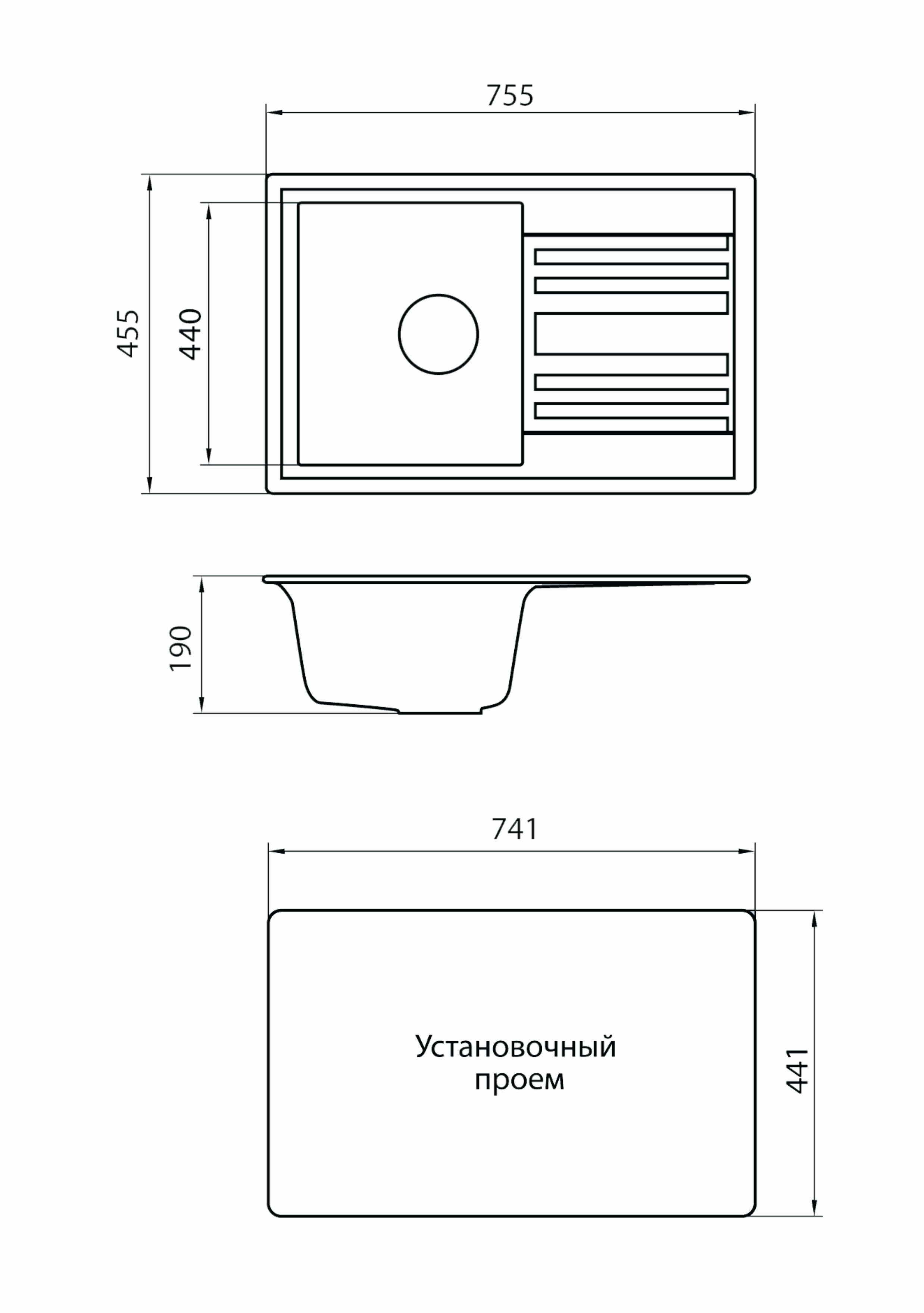 Врезная кухонная мойка 75.5 см Granicom g-010 грей